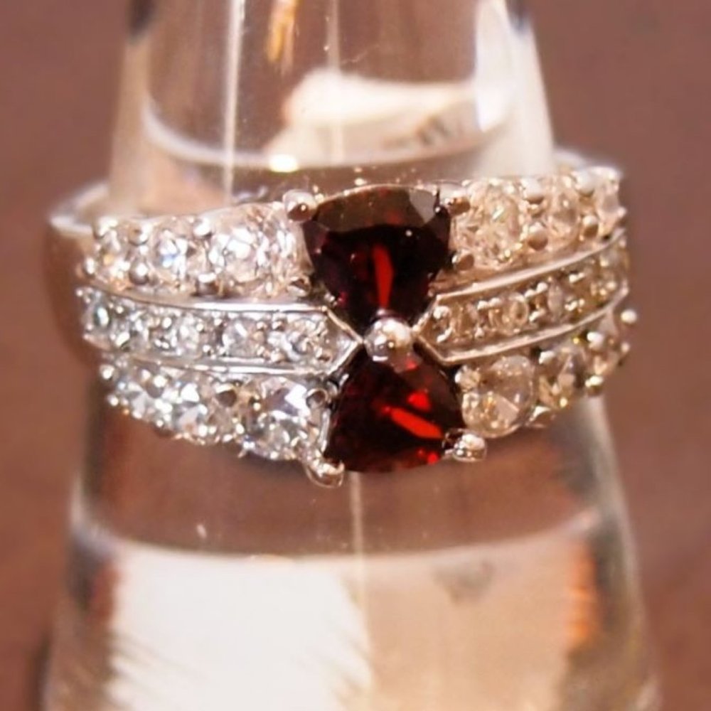 Beautiful Artisan .925 Sterling Silver with Ruby Red Trilliant Cut Center Stones